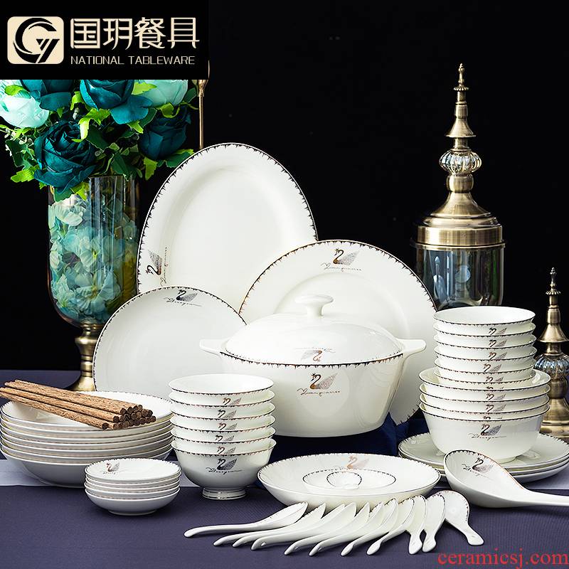 Jingdezhen porcelain bowls ipads plate suit household to eat the hot dishes chopsticks suit European up phnom penh porcelain tableware suit