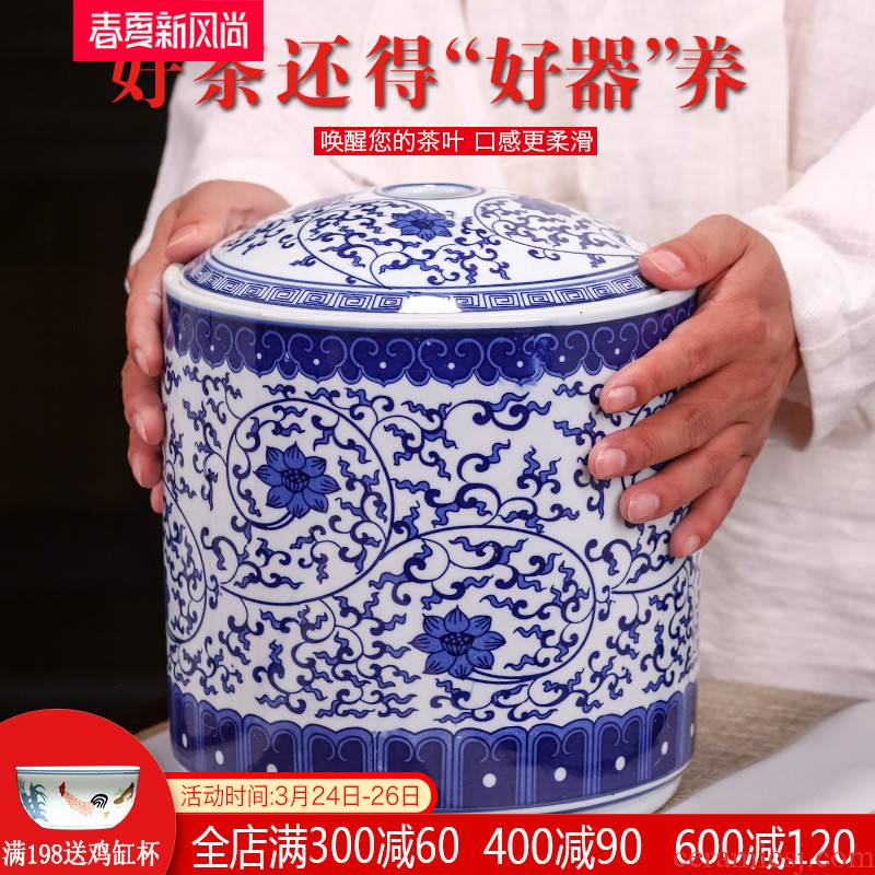 Caddy fixings ceramic seal tank storage POTS jingdezhen blue and white porcelain pot large tea pot of pu 'er tea cake
