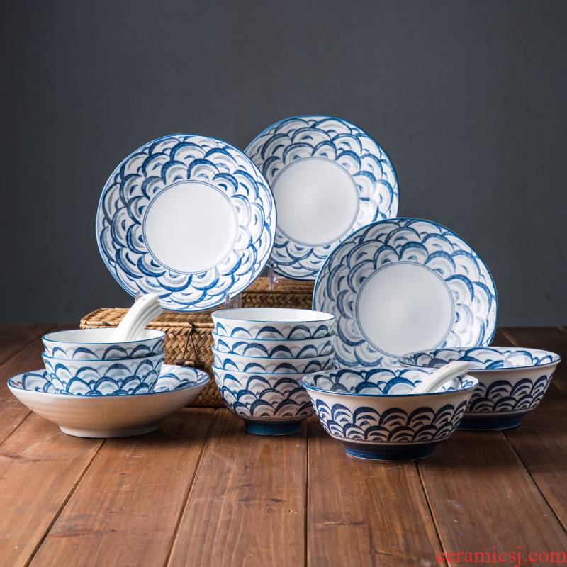 Chinese porcelain soul tableware suit Chinese wind blue - and - white porcelain dishes suit to eat to use household rainbow such as bowl noodles bowl chopsticks