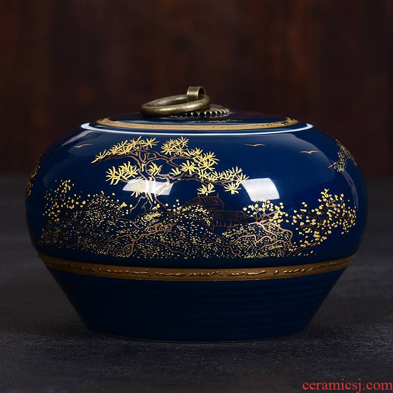 A good laugh, Jin Yunsong ji blue kung fu tea caddy fixings creative household ceramics POTS sealed storage tank receives