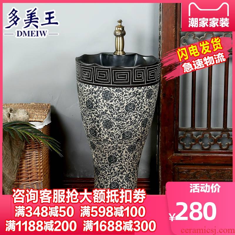 What king of Chinese blue and white column basin ceramic vertical sink basin of pillar type lavatory floor type column