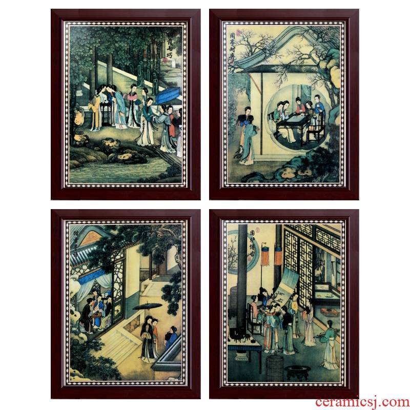 Jingdezhen ceramic painter antique piano chess calligraphy and painting porcelain plate in the sitting room adornment picture four screen corridor murals