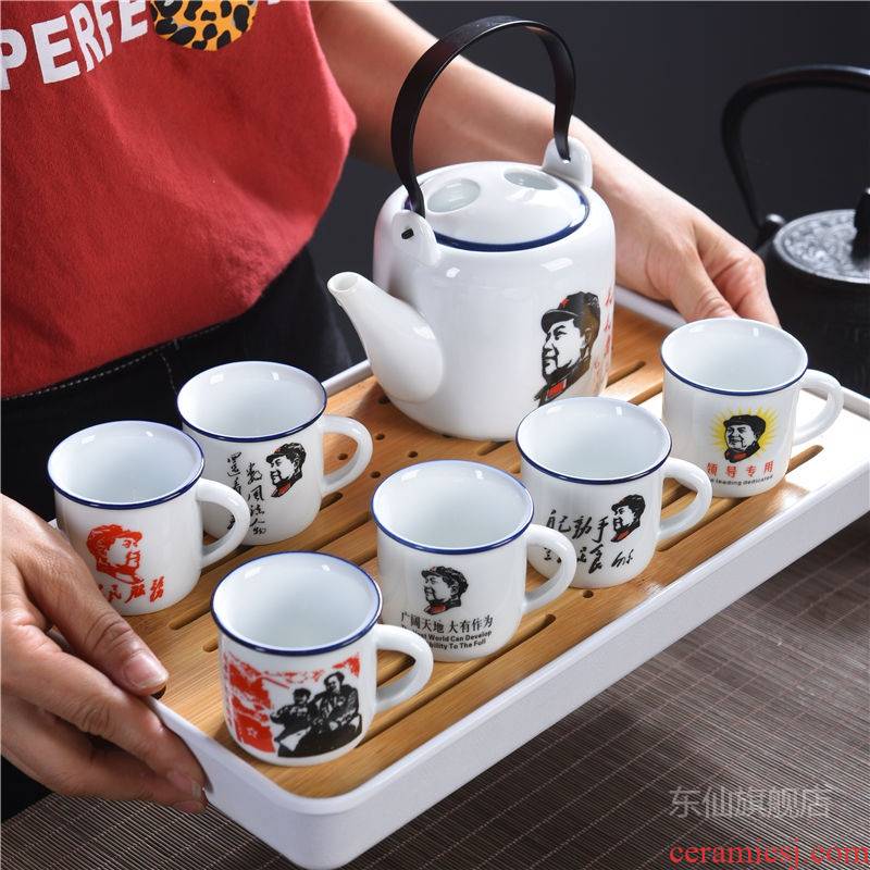 Ceramic kung fu tea set home sitting room teapot teacup on sale of a complete set of enamel cup Japanese contracted dry terms plate