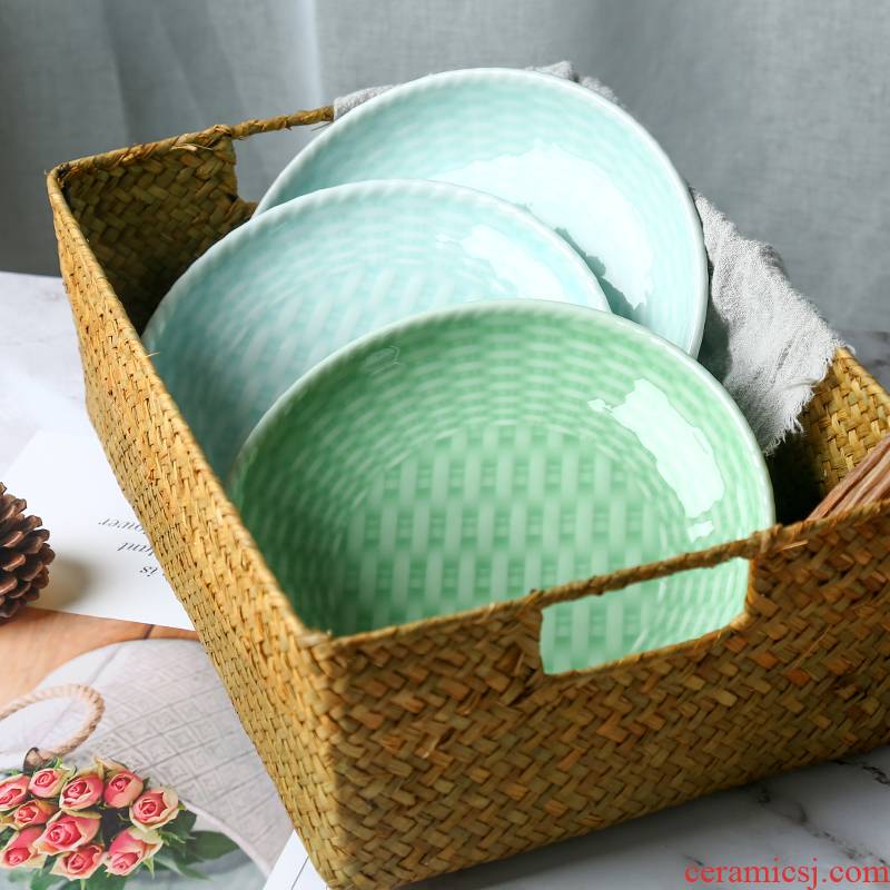Longquan celadon plate household food dish Chinese ceramic tableware large breakfast tray was creative bamboo style dishes