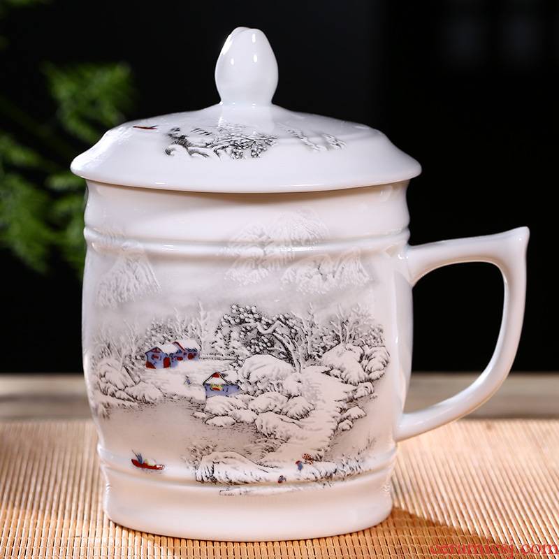 Jingdezhen ceramic cups with cover large ceramic cup office meeting boss make tea cup of individual large cups