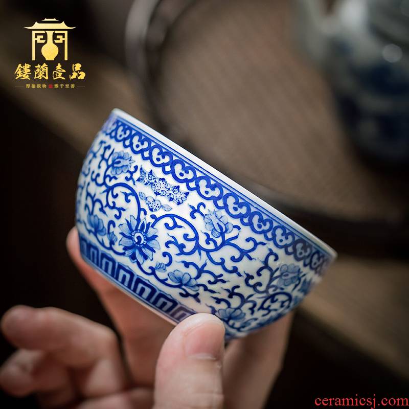 Jingdezhen ceramic hand - made of blue and white flowers around branches maintain master cup kung fu tea set sample tea cup bowl fragrance - smelling cup