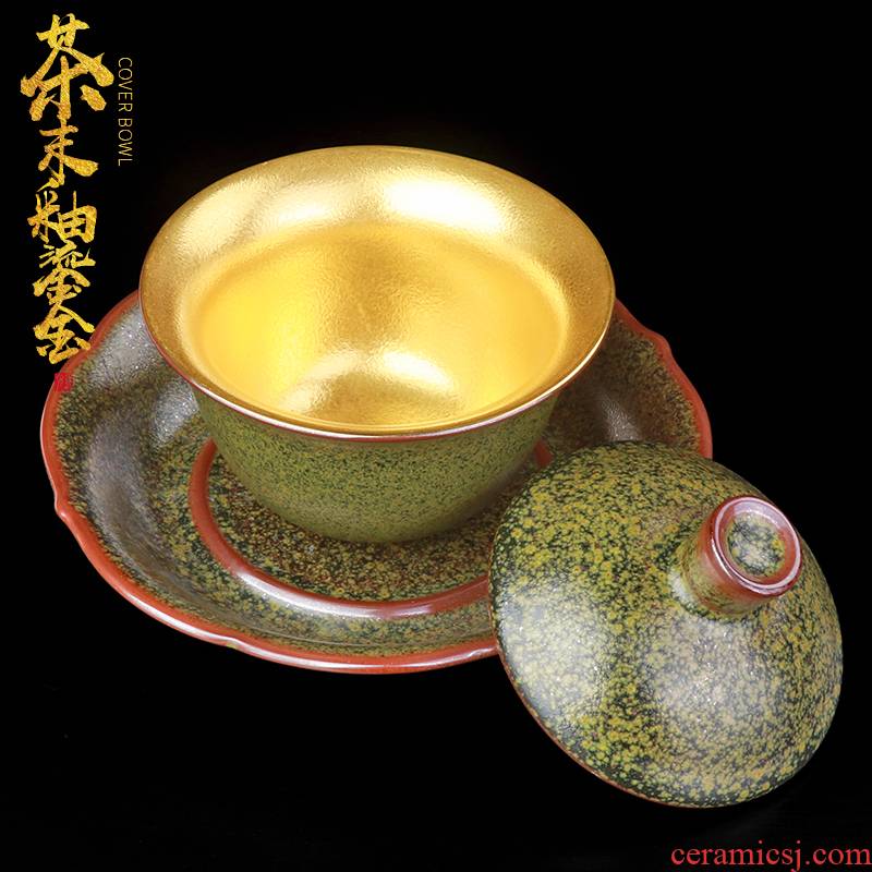 24 k gold dust glaze three tureen ceramic Taiwan to all hand home of kung fu tea tea bowl of tea cups