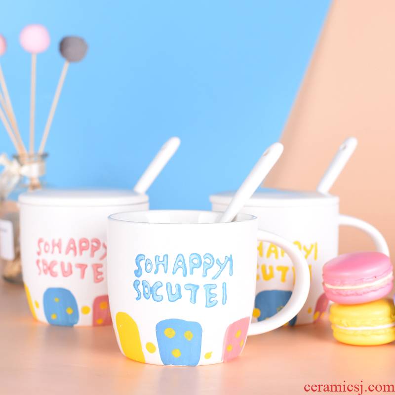 Lovely children of ceramic cup with cover spoon keller creative move trend cup milk breakfast coffee cup