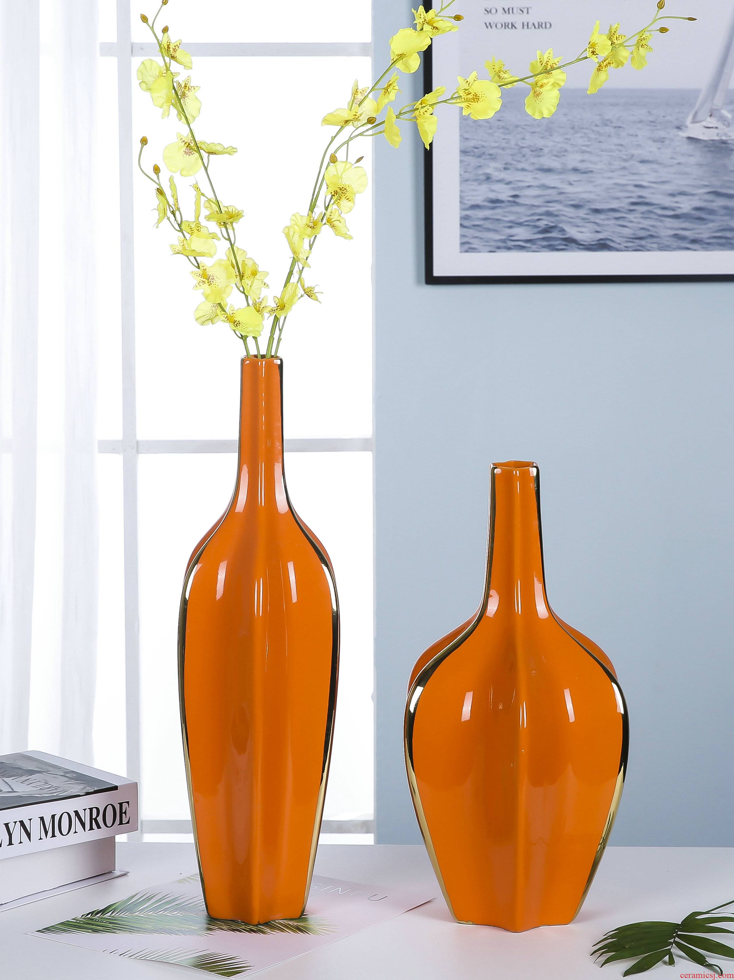 The Modern jingdezhen ceramics vase sitting room porch TV ark adornment flowers orange blue furnishing articles club hotel