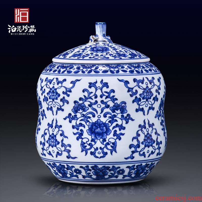 Jingdezhen blue and white storage tank caddy fixings antique ceramics new Chinese style living room home decoration vase furnishing articles