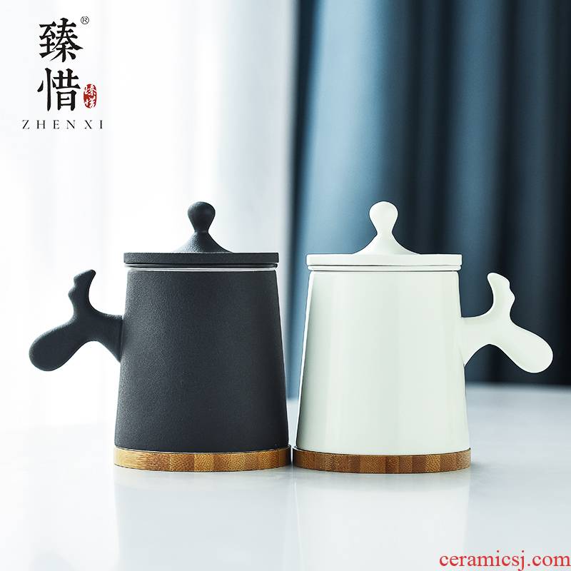 By understanding the modern creative mark cup with cover filter cup tea office contracted household glass ceramic tea cup