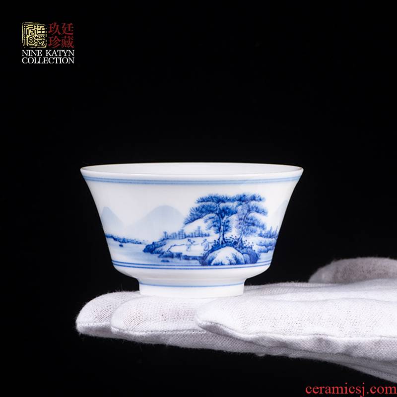 Nine at the blue and white porcelain jingdezhen ceramic masters cup single cup tea cups domestic large - sized kung fu tea cups sample tea cup