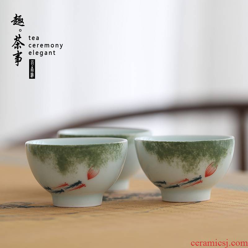 Babson d shadow celadon teacup ceramic masters cup hand - made small individual cup sample tea cup kung fu tea set