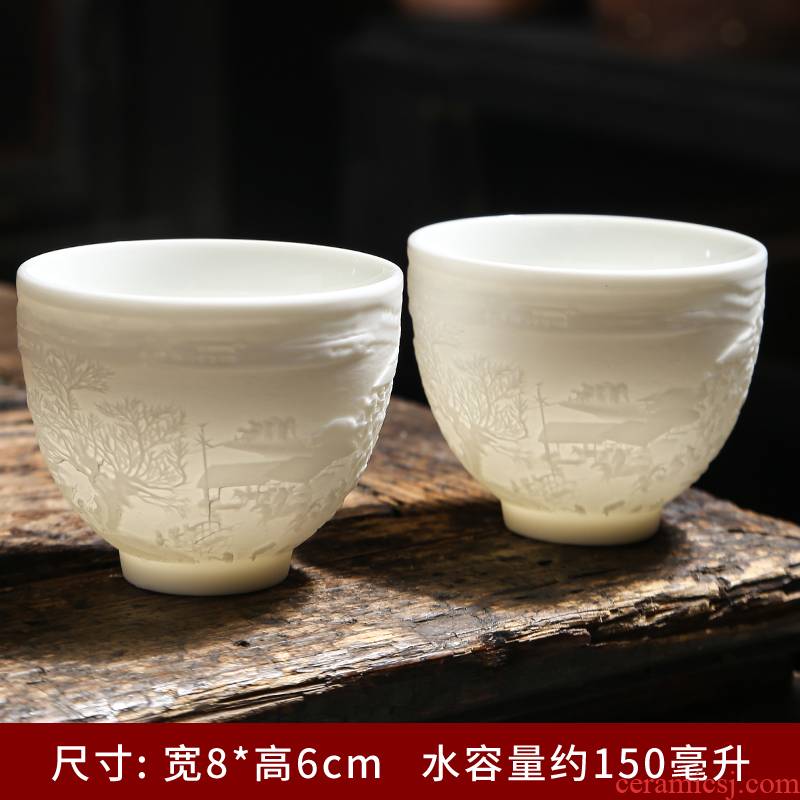 Dehua white porcelain household small six cups with suet jade porcelain kung fu tea tea tea cup contracted suits for