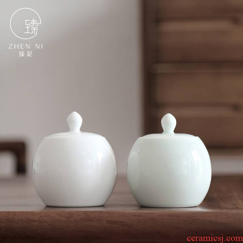 By manual white porcelain tea pot seal mud storage POTS small household contracted mini storehouse ceramics pu 'er tea boxes