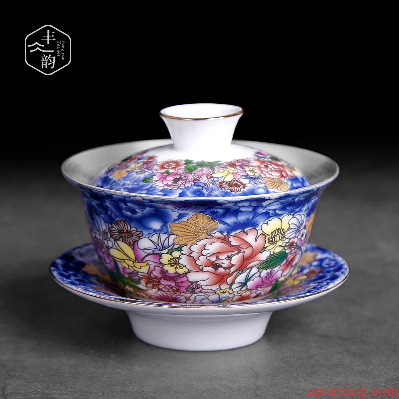 Jingdezhen ceramic three blue and white manual coppering. As silver tureen tea cups to make tea bowl household kung fu tea set with zero