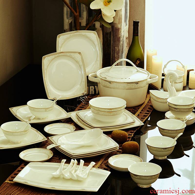 58 first European dishes suit household jingdezhen up phnom penh wedding gifts porcelain bowl dish bowl combination knives and forks