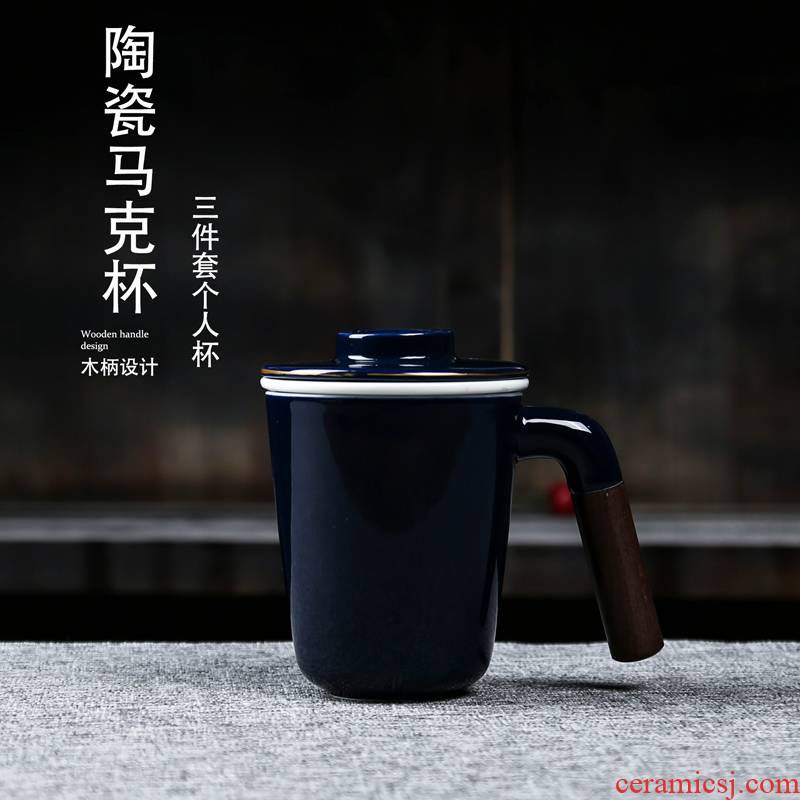 Contracted mark cup home filtering creative household wood handle ceramic cups with cover glass office tea cups