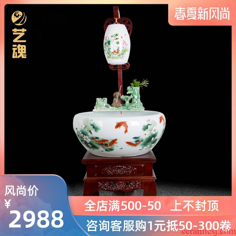 Jingdezhen ceramic home sitting room extra large turtle cylinder fish bowl filter furnishing articles circulating water to raise a goldfish bowl