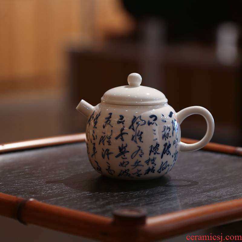 In true up jingdezhen hand - made verse girder pot of tea cups ceramic POTS tureen household small kung fu tea set