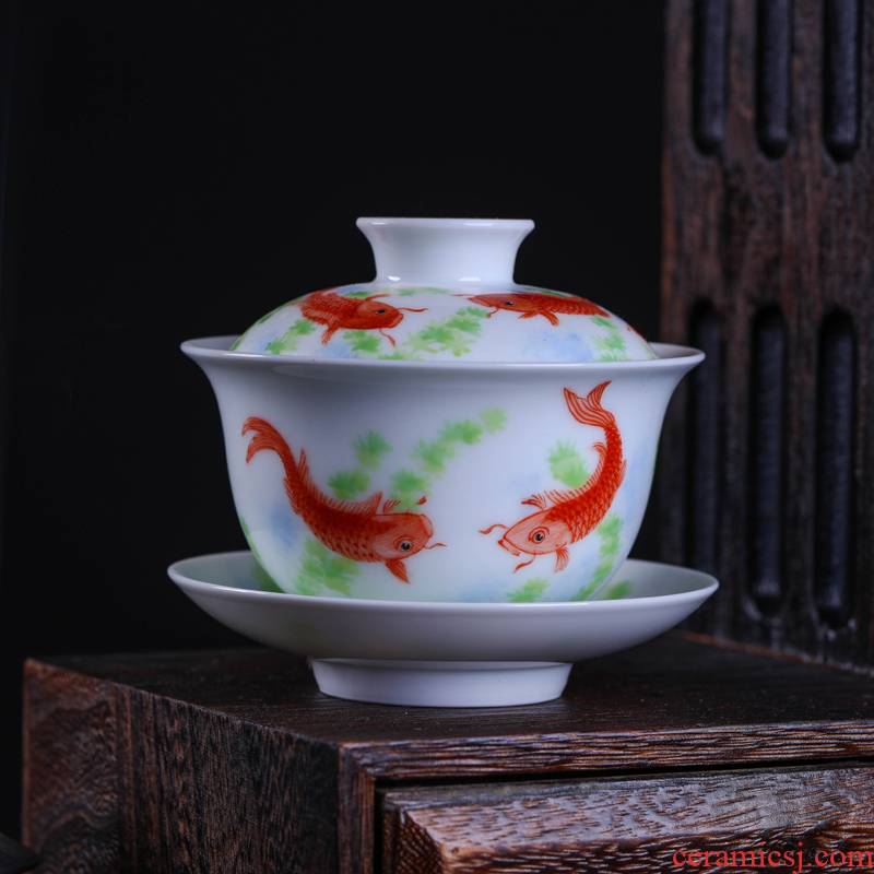 Offered home - cooked in jingdezhen porcelain tea set hand - made ceramic only three cups of tureen YuJinChang hand - made tea bowl cover cup