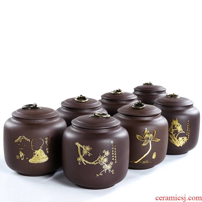 Ceramic violet arenaceous caddy fixings small seal pot pu - erh tea tieguanyin receives domestic portable tea boxes