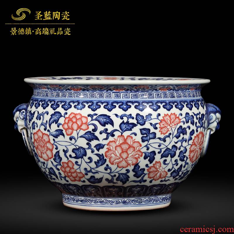 Hand - made porcelain of jingdezhen ceramics youligong lucky fish tank vase and furnishing articles furnishing articles antique Chinese style living room