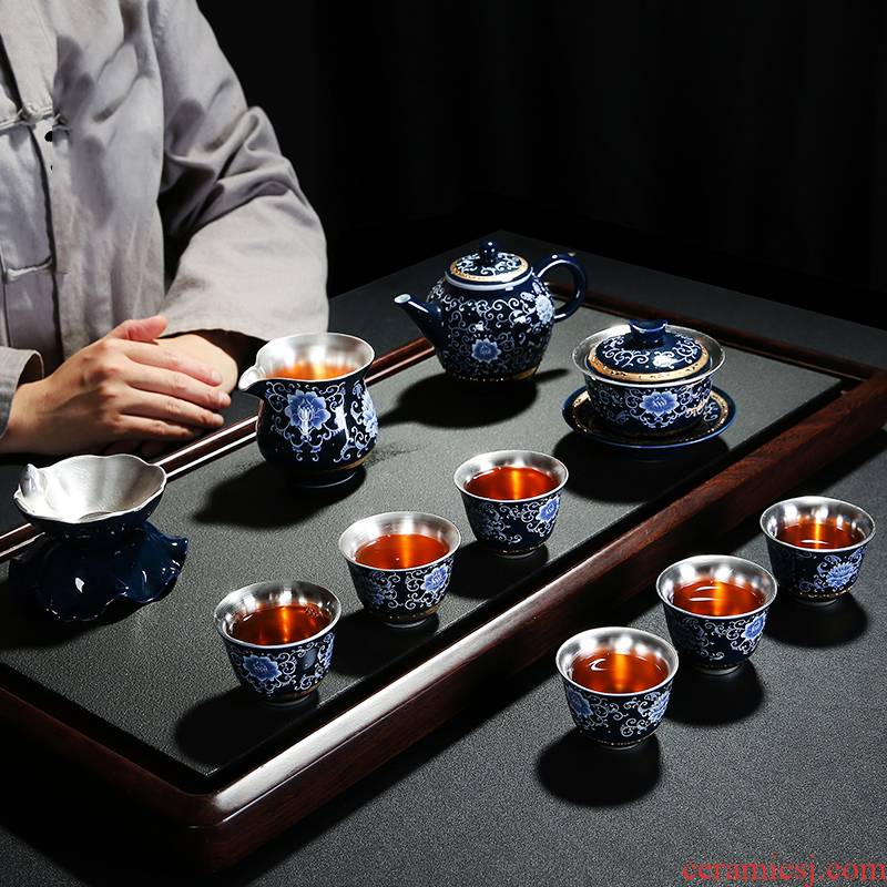 Restoring ancient ways is a complete set of kung fu tea sets manual tureen tea tasted silver gilding household ceramics teapot teacup gift boxes