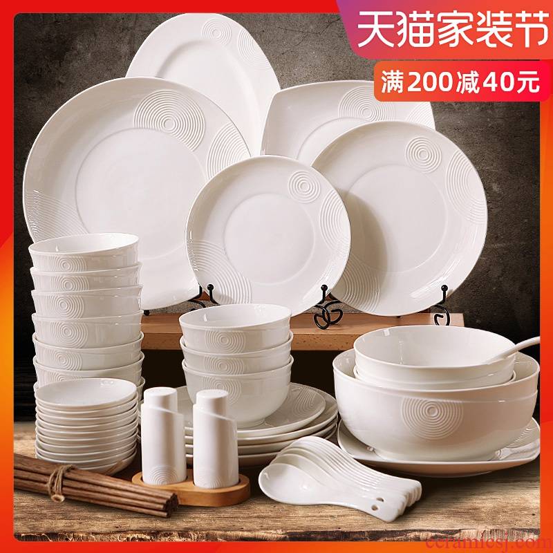 56 woolly tableware suit ceramic dishes suit household hotel supplies of rice bowl chopsticks spoons flat fish dish