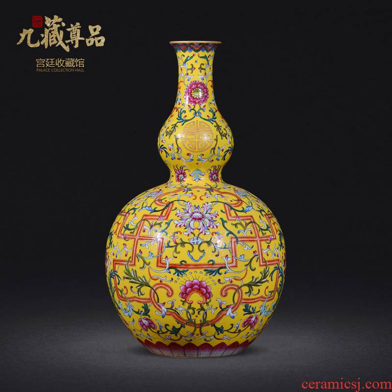 Jingdezhen ceramics imitation the qing qianlong yellow scramble for see live big flower vase sitting room home furnishing articles