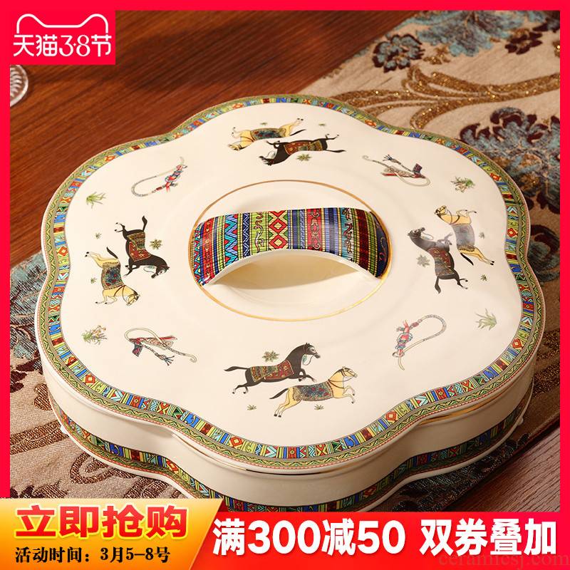 The New snack plate key-2 luxury European - style dry fruit tray frame with cover household ceramics candy dishes sitting room tea table furnishing articles
