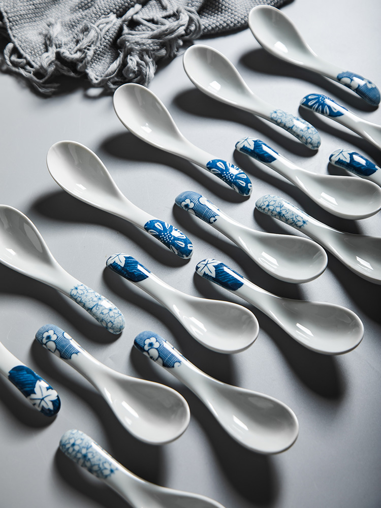 Miske jingdezhen Japanese household small spoon, creative long - handled spoons under glaze color porcelain spoon household spoon