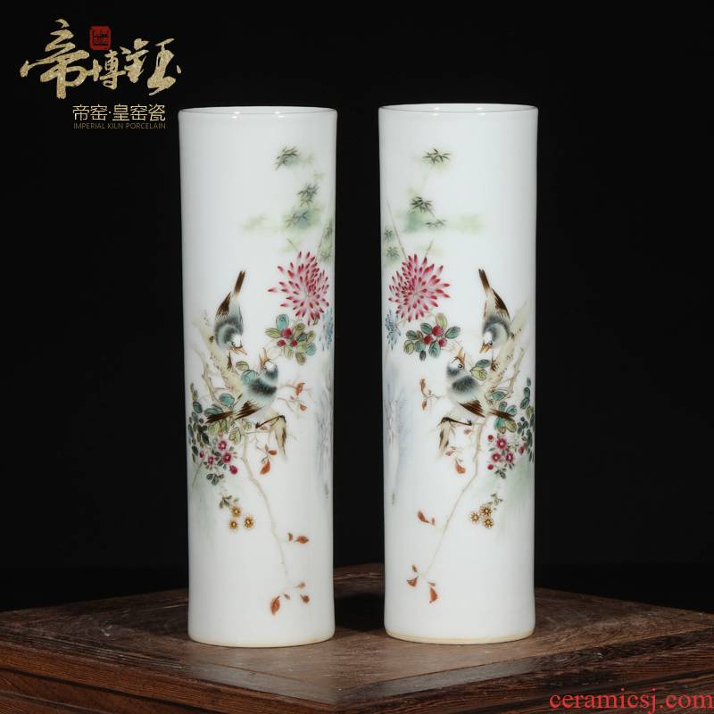 Small antique hand - made jingdezhen ceramics powder enamel brush pot four antique furnishing articles antique ornaments