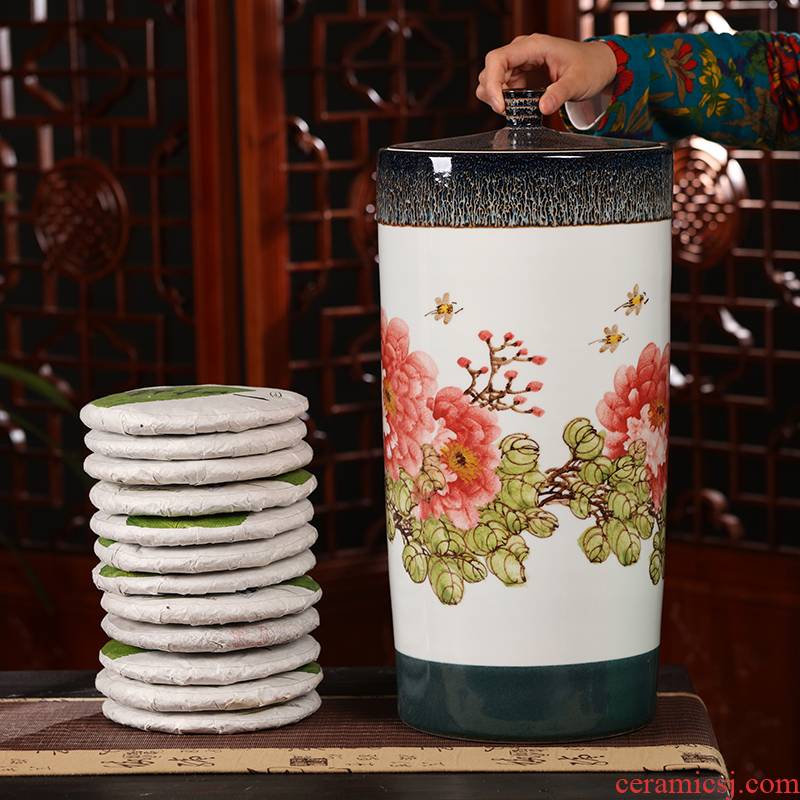 A large pot of pu 'er tea cake 20 canned ceramic tea set tea bucket puer tea loose tea 10 jins cylinder storage POTS