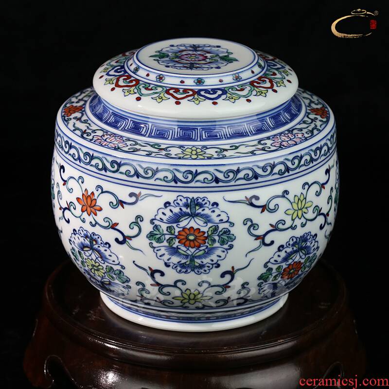 Jing DE and auspicious jingdezhen ceramic checking dou decorated butterfly tank household business gifts store POTS and POTS
