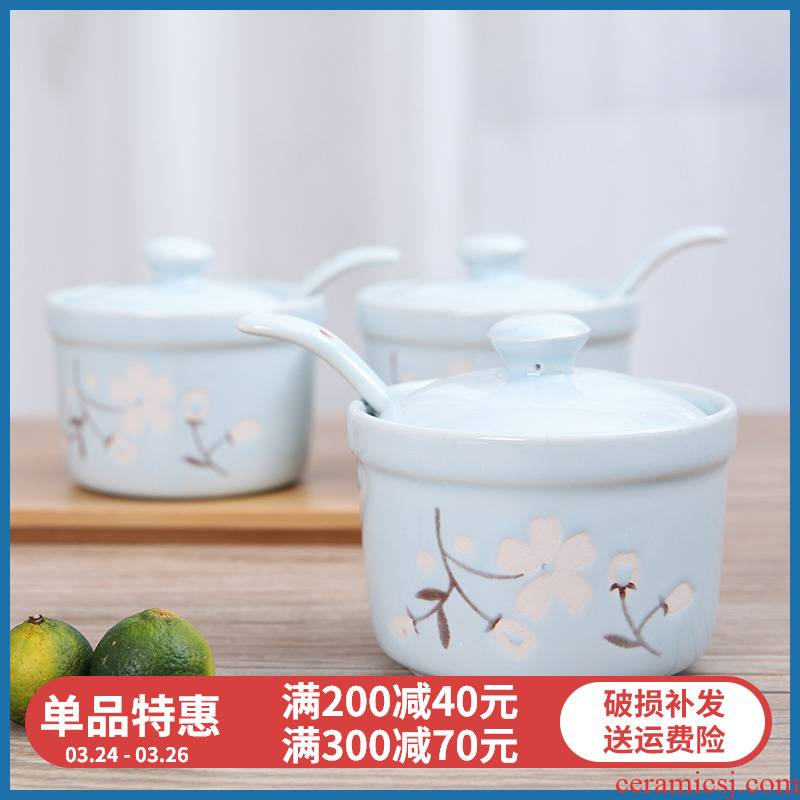 "Yuquan" cherry flavored with cover ceramic pot of salt sugar jar of sauce condiment bottles of creative box of three - piece suit