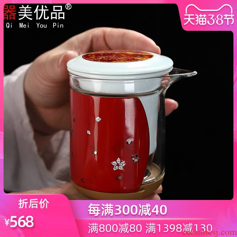 Beauty is superior lacquer tea as hot glass teapot preventing elegant cups tea separation ceramic filtration tank tea