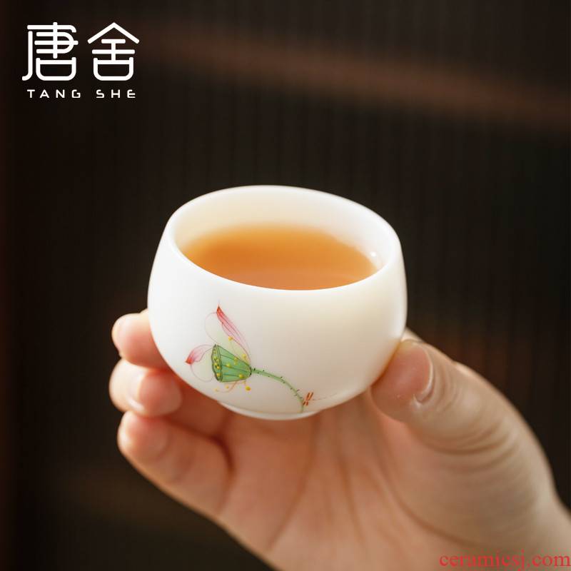 Tang s hand - made master cup single CPU suet jade white porcelain pure manual small female ceramic cup tea kungfu tea set