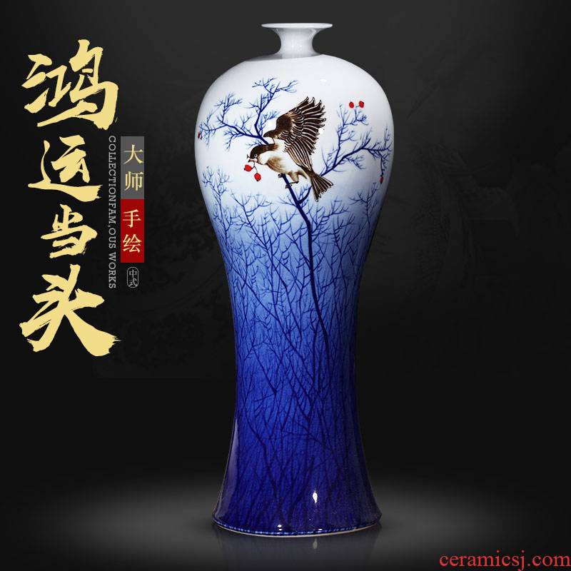 Jingdezhen master hand made blue and white porcelain vase furnishing articles sitting room porch decoration decoration of Chinese style household large arranging flowers