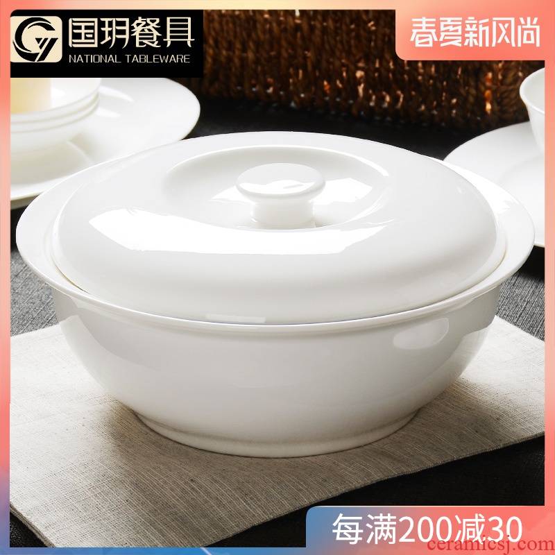 Tangshan ipads porcelain household shing soup pot soup pot with lid pure white ceramic creative large soup bowl big soup pot basin can be microwave