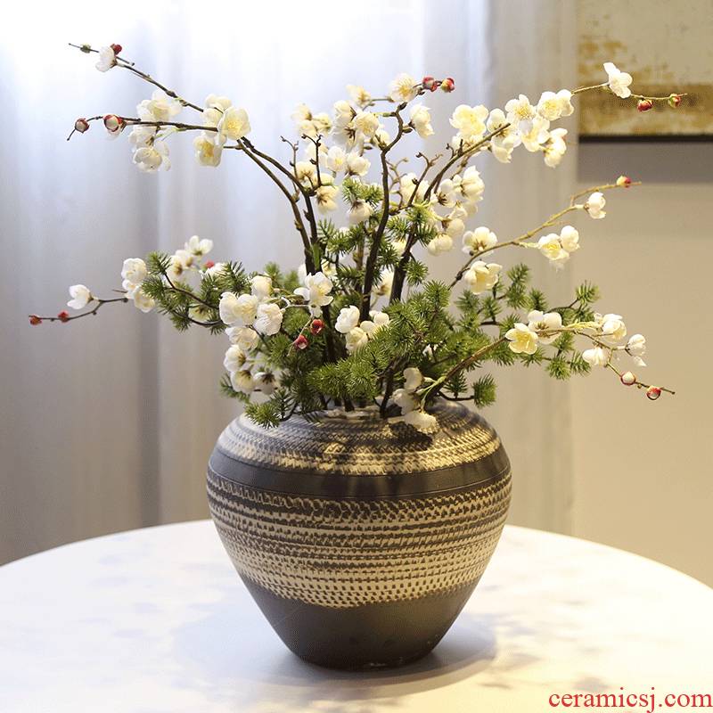 Mesa of jingdezhen coarse pottery vase dated decoration simulation flower flower flower, furnishing articles pottery sitting room decoration