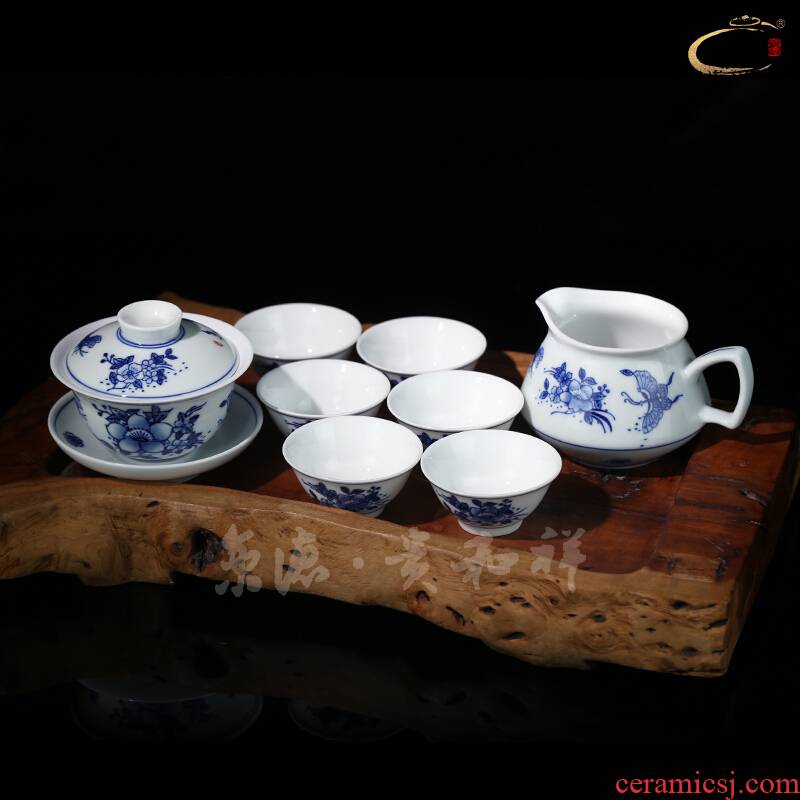 Beijing DE tea ware and auspicious jingdezhen hand - made high temperature ceramic kung fu tea gift sets f butterfly tureen group