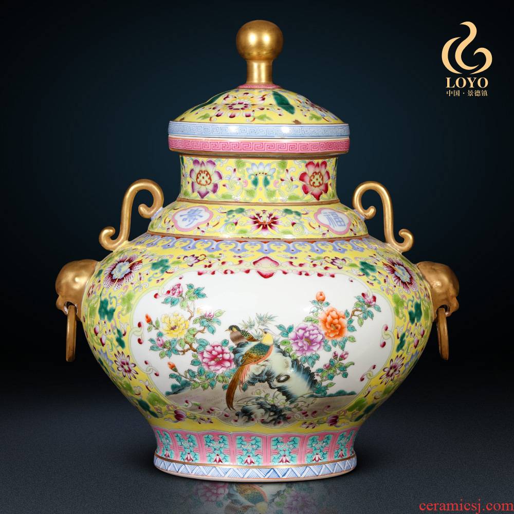 Jingdezhen ceramic imitation the qing pastel dress painting of flowers and orb tank storage tank tea pot Chinese style household ornaments