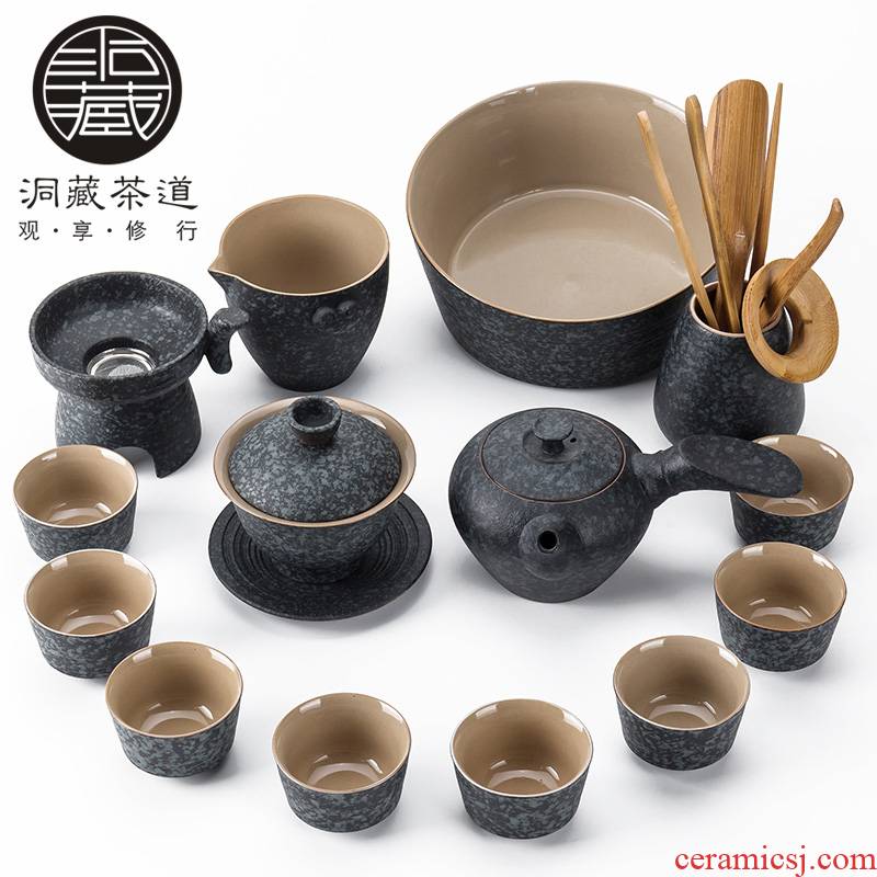 In building a Japanese kung fu tea set contracted coarse ceramic tea set ceramic teapot tea cups of a complete set of the sea