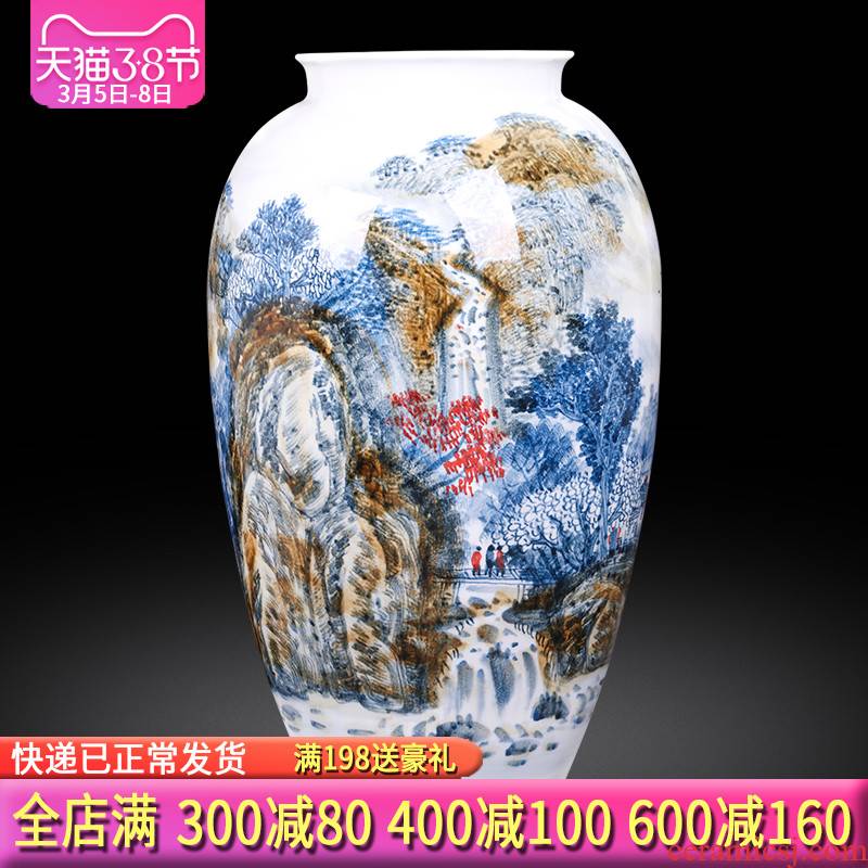 Jingdezhen ceramics master hand made blue and white porcelain vases, flower arrangement large study of new Chinese style office furnishing articles