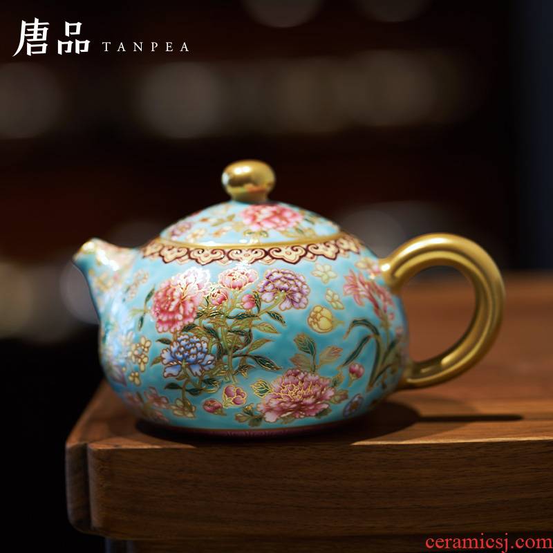 Tang Pin colored enamel xi shi pot of kung fu tea masters cup manually fold branch m letters flower teapot jingdezhen ceramics