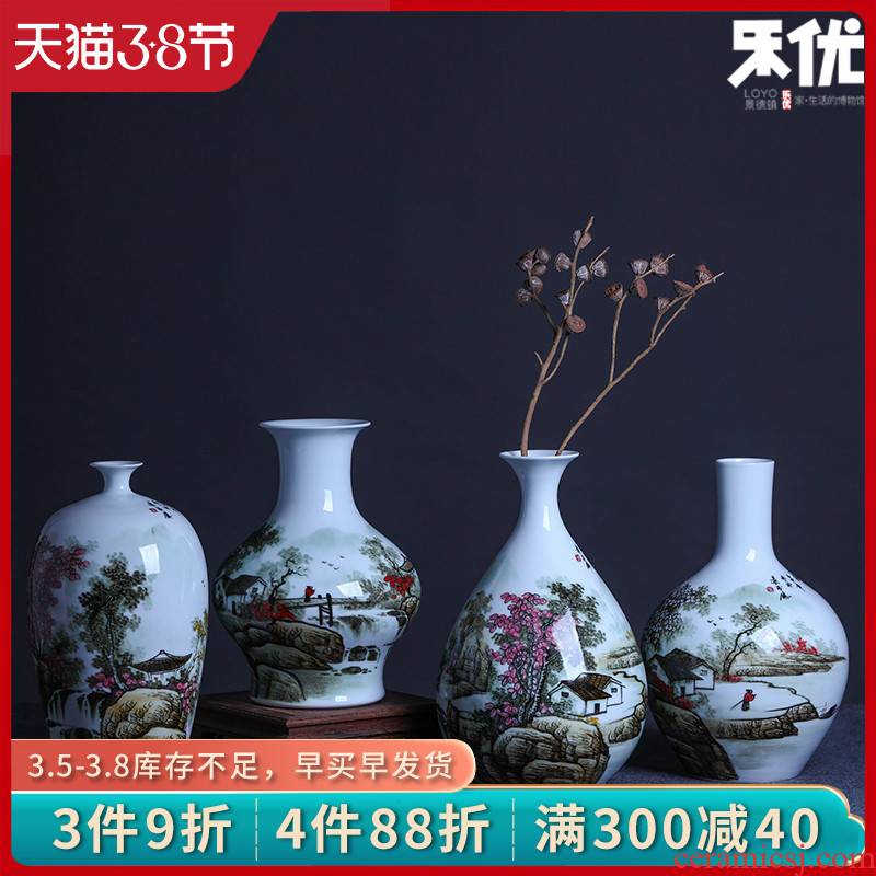 Le optimal jingdezhen hand - made color ink landscape ceramic vases, flower receptacle modern new Chinese style household crafts are sitting room