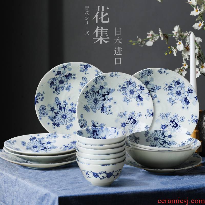 Flowers sets imported from Japan ceramic tableware suit Japanese 】 【 ipads China creative piece of 16 dishes dishes