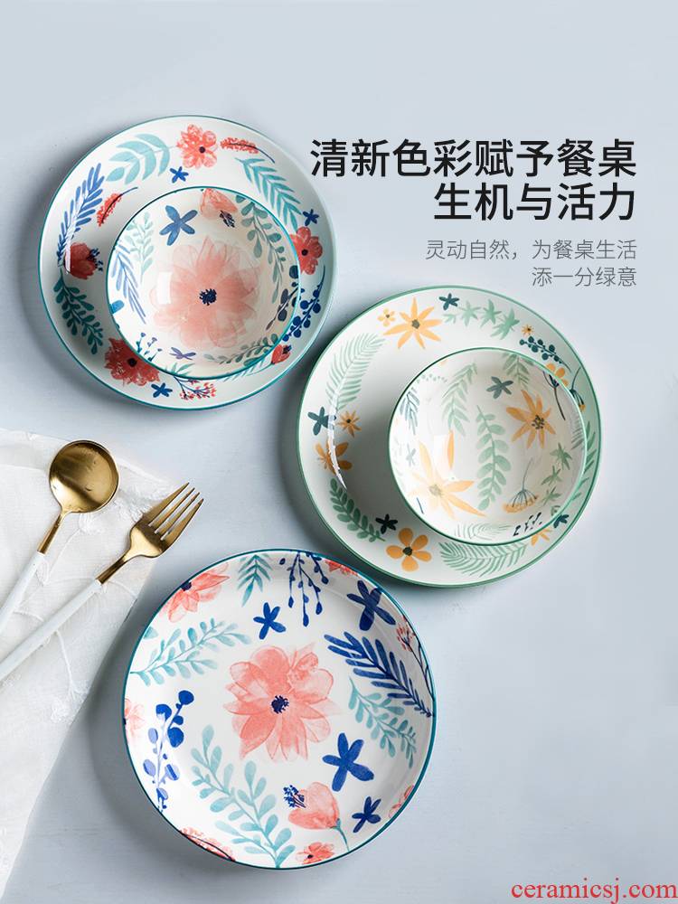 Modern housewives fang jing ceramic bowl dish dish household Japanese - style tableware creative fruit salad bowl bowl noodles in soup bowl