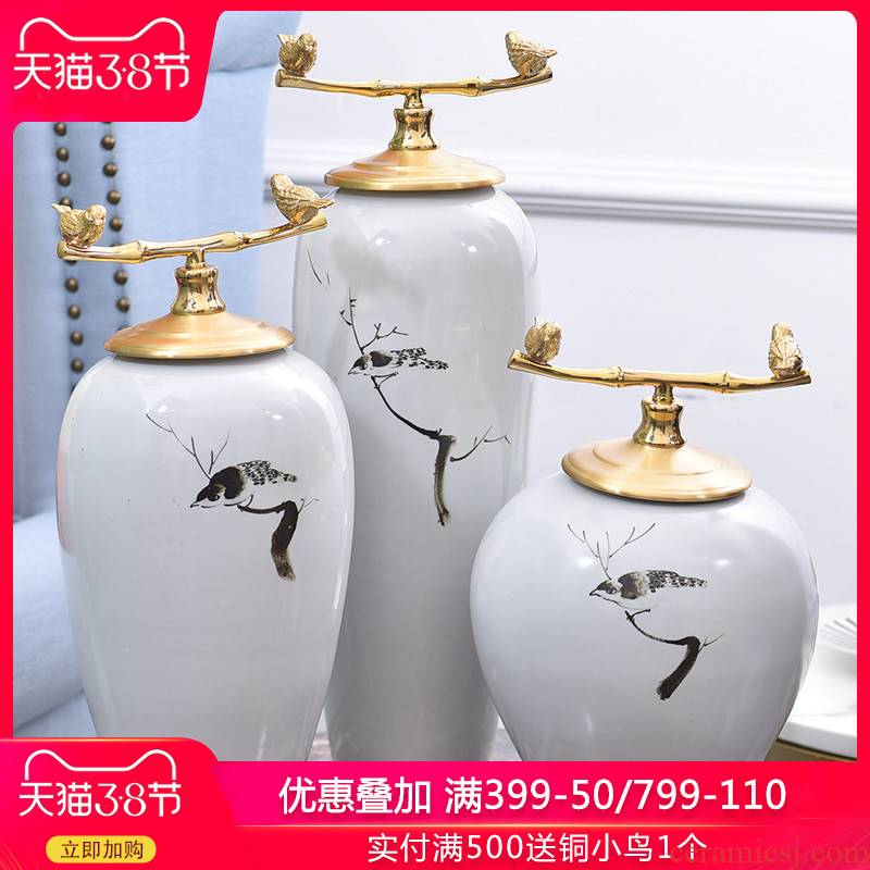 New Chinese style light key-2 luxury furnishing articles ceramic vases, flower arranging New Chinese style household living room TV cabinet soft adornment porch